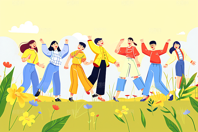 活力青年鲜明成人礼扁平风插画
