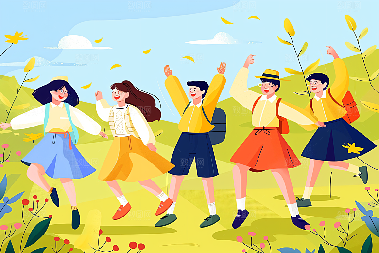 活力青年成人礼学生扁平风插画
