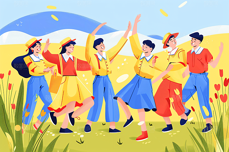 活力青年彩色简约扁平风插画
