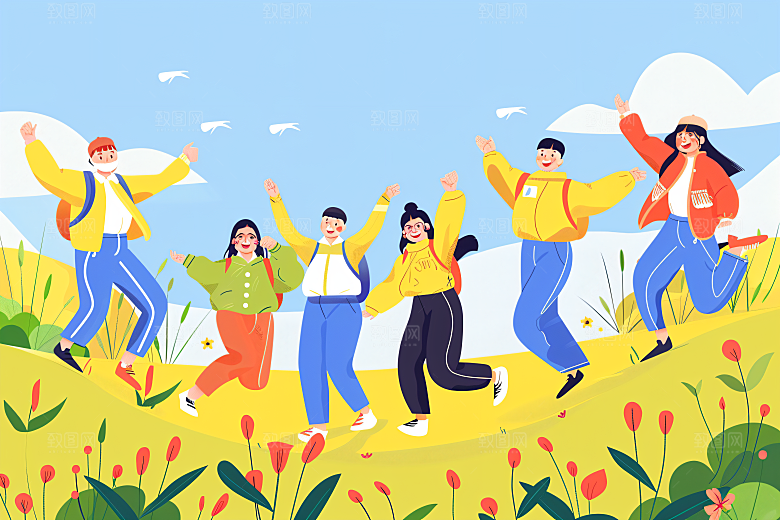 活力青年五四青年节青春洋溢扁平风插画