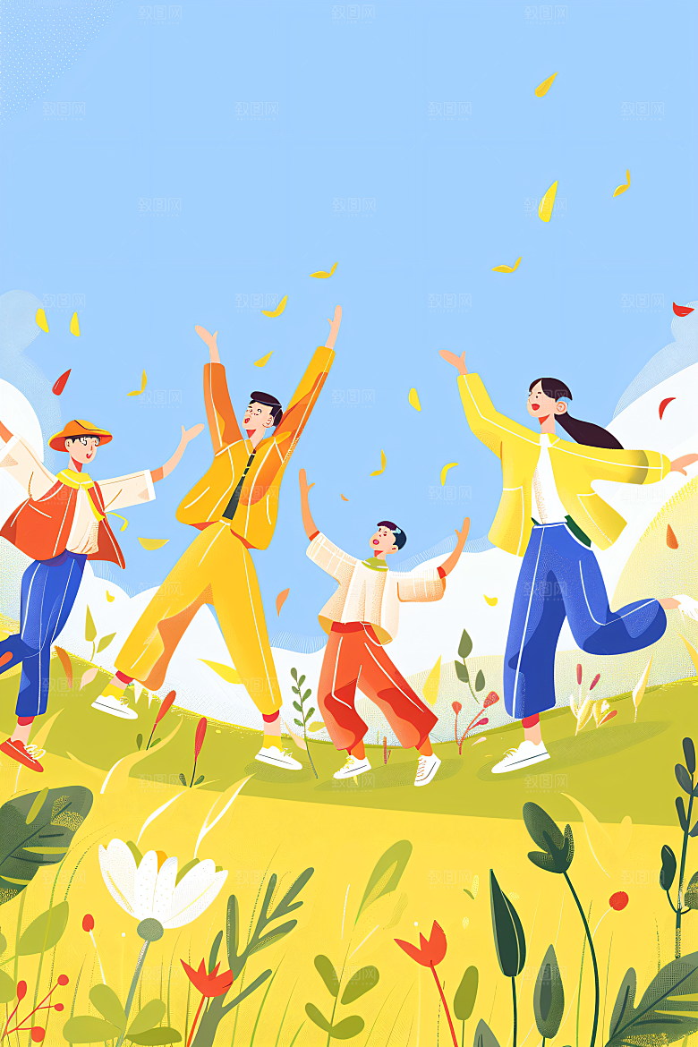活力青年学生成人礼扁平风插画