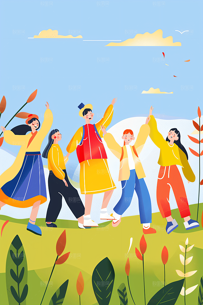 活力青年五四青年节积极向上扁平风插画
