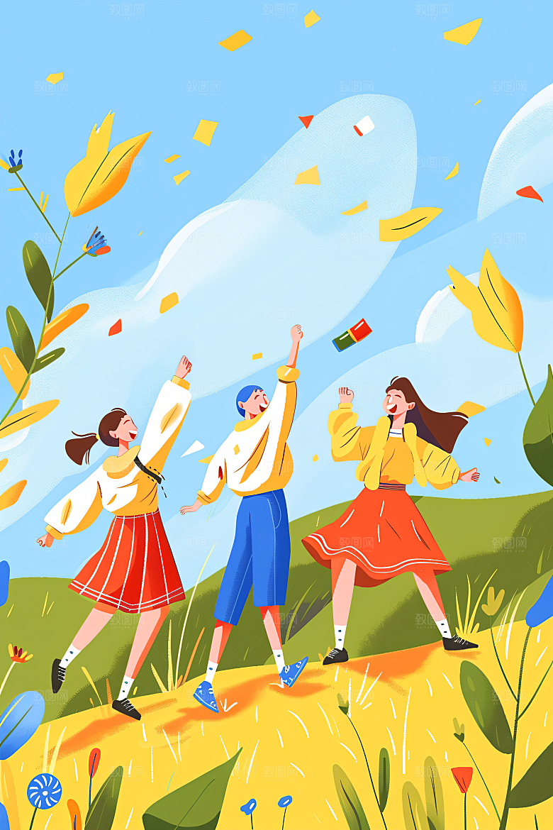 活力青年彩色五四青年节扁平风插画