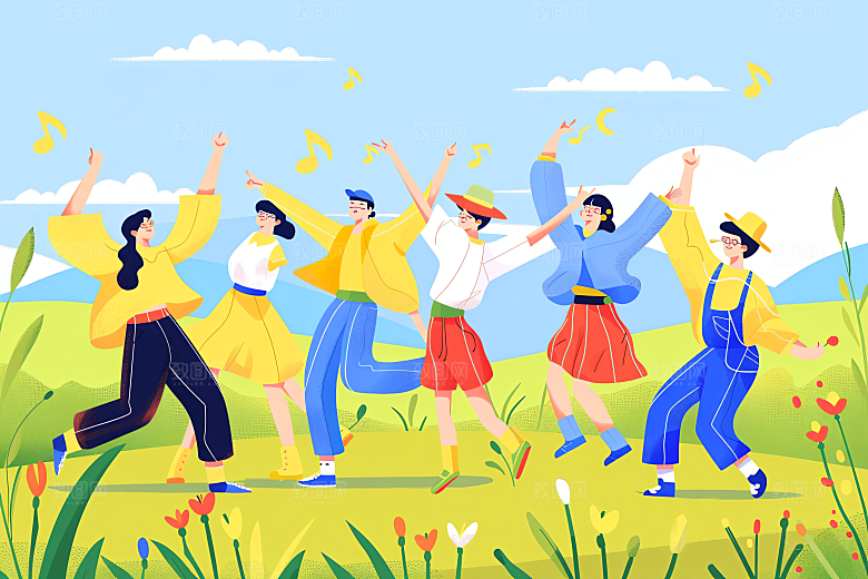 活力青年年轻成人礼扁平风插画
