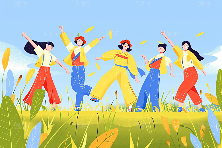 活力青年青春洋溢年轻扁平风插画