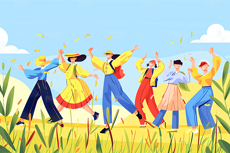 活力青年简约活泼扁平风插画
