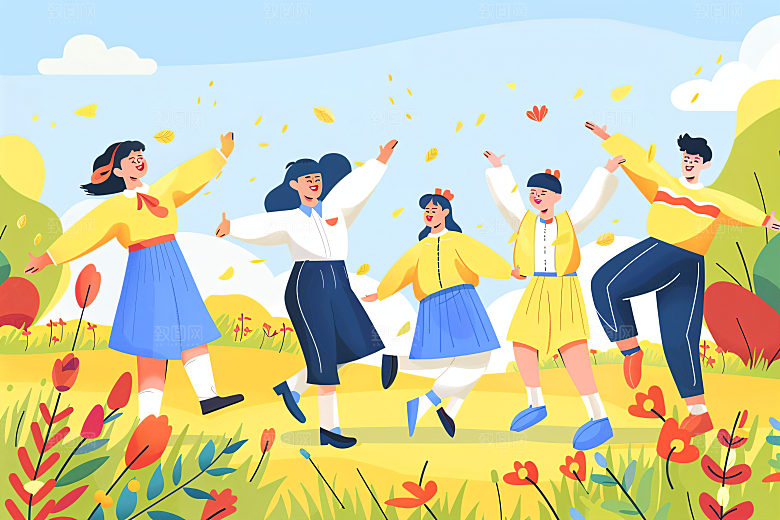 活力青年五四青年节活泼扁平风插画