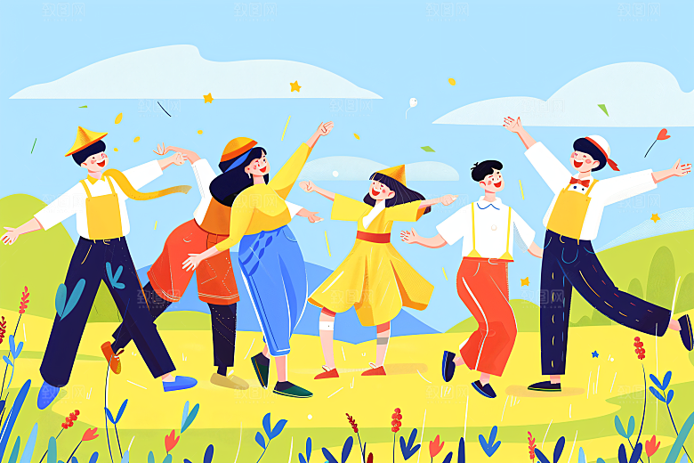 活力青年彩色积极向上扁平风插画