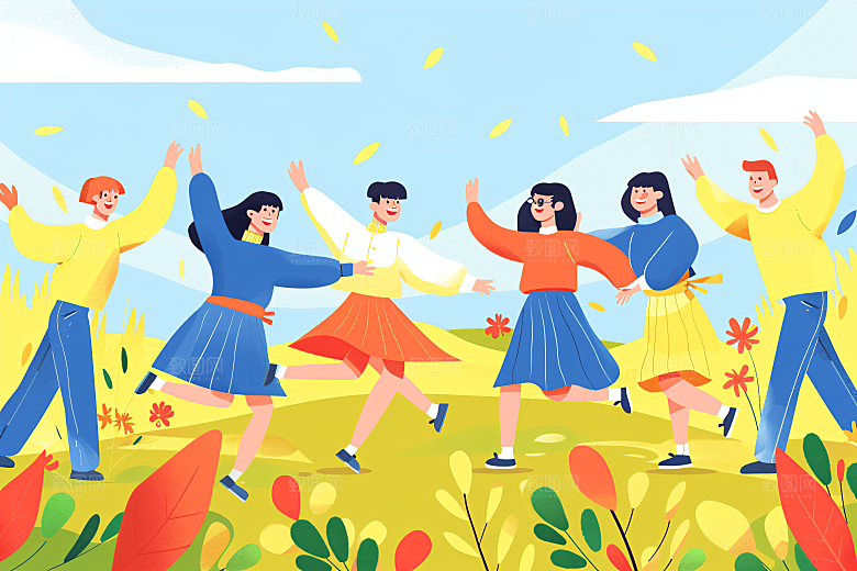 活力青年彩色简约扁平风插画