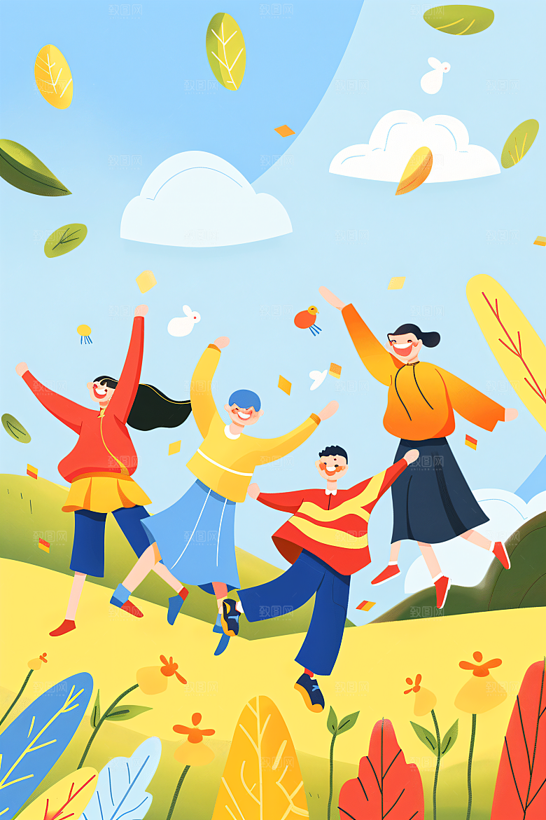 活力青年青春洋溢彩色扁平风插画