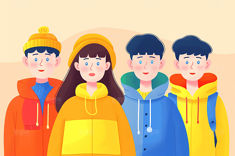 活力青年年轻鲜明扁平风插画