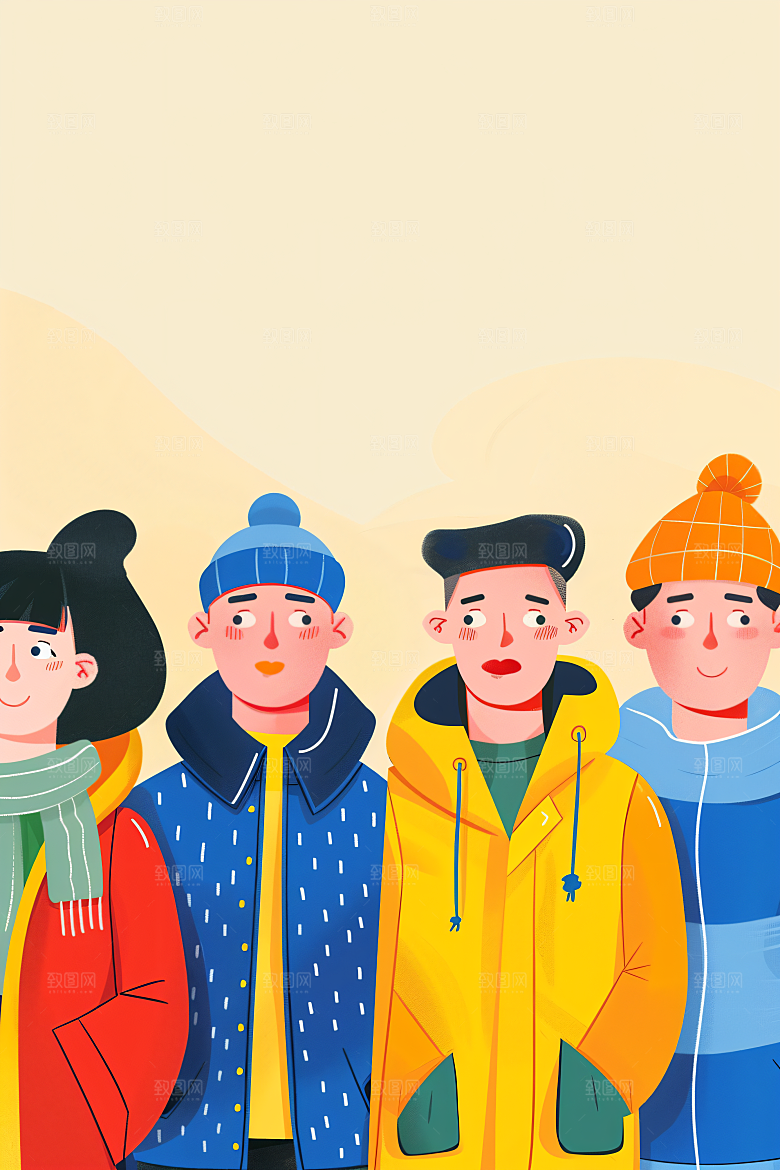 活力青年积极向上鲜明扁平风插画