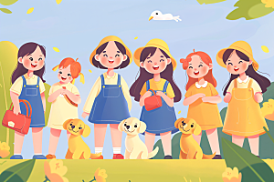 活力青年学生简约扁平风插画