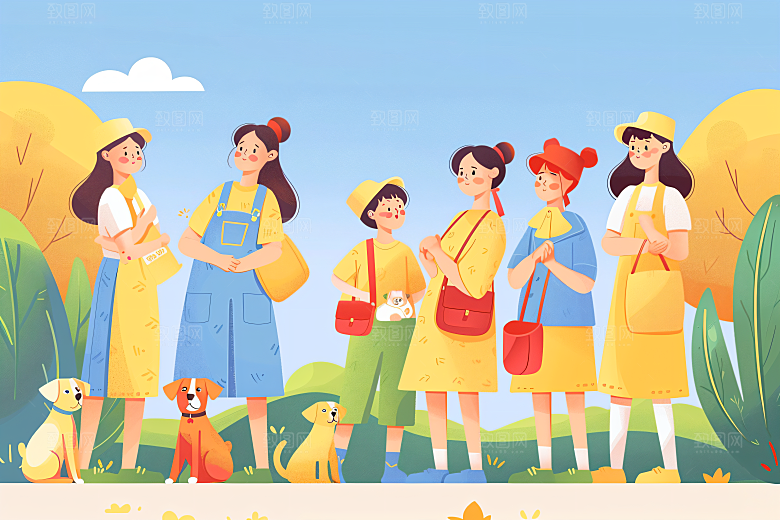 活力青年青春洋溢活泼扁平风插画