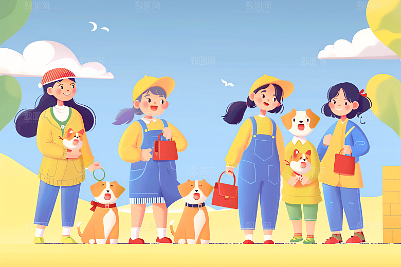 活力青年年轻彩色扁平风插画