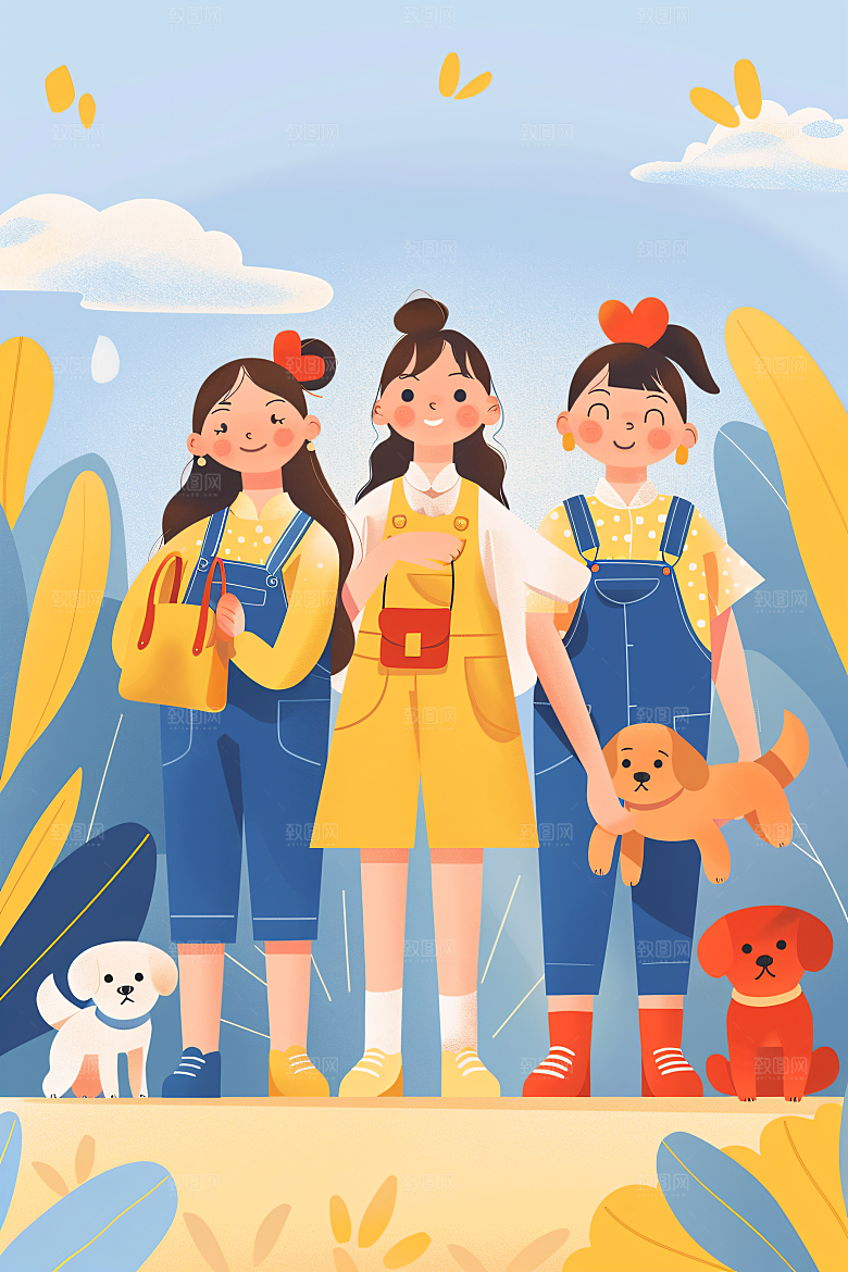 活力青年彩色学生扁平风插画