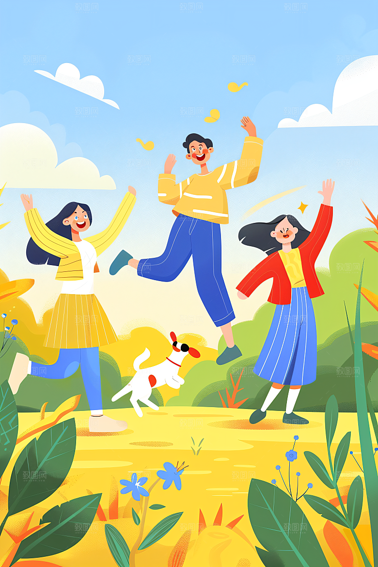 活力青年鲜明成人礼扁平风插画