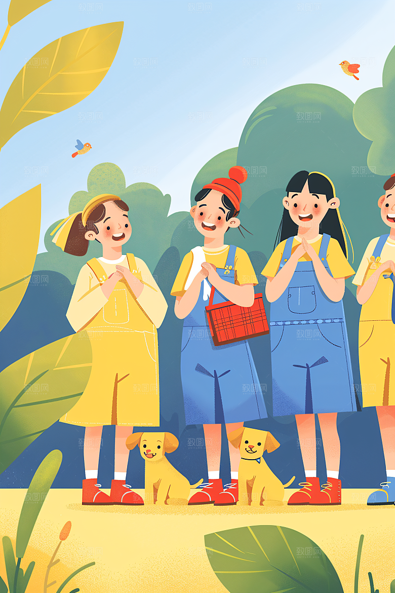 活力青年活泼青春洋溢扁平风插画