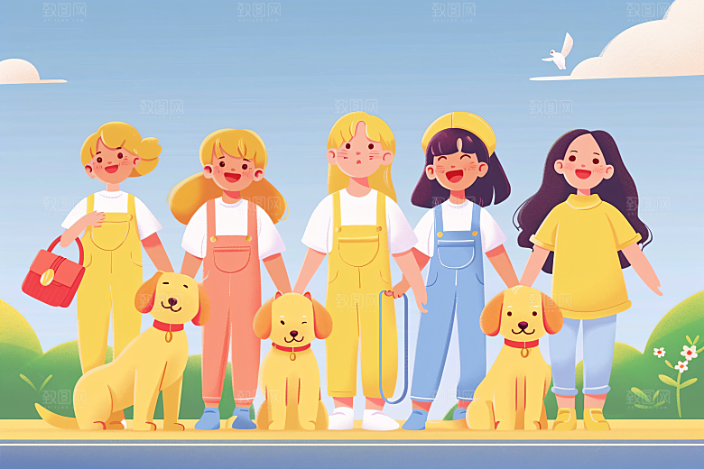 活力青年学生青春洋溢扁平风插画