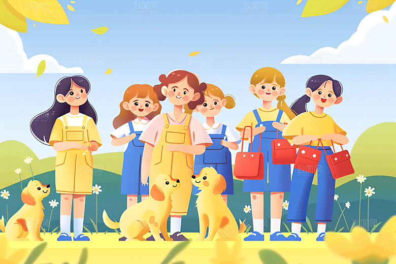 活力青年学生青春洋溢扁平风插画