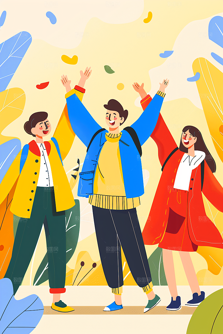 活力青年五四青年节活泼扁平风插画