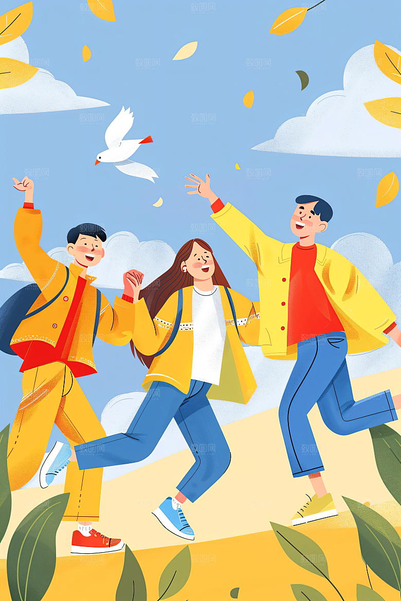 活力青年彩色鲜明扁平风插画