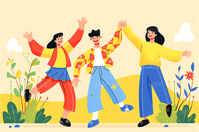 活力青年积极向上成人礼扁平风插画