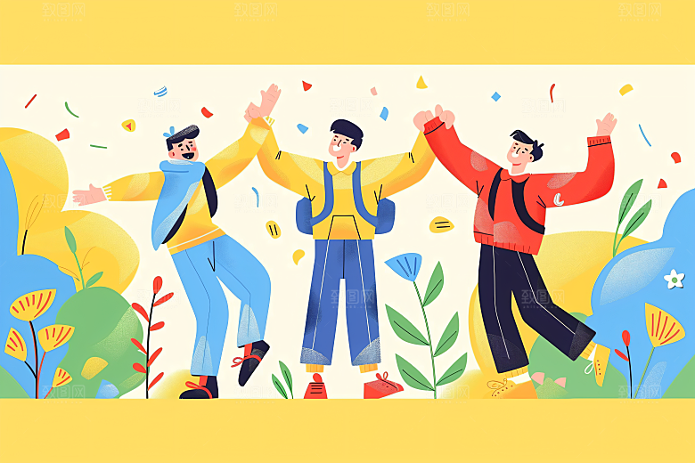 活力青年鲜明活泼扁平风插画
