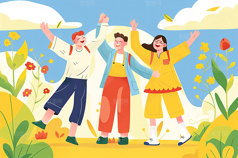 活力青年活泼五四青年节扁平风插画