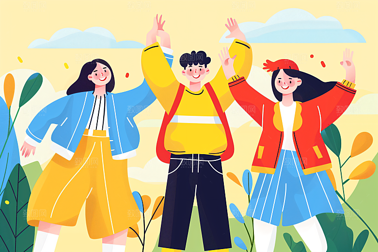 活力青年学生简约扁平风插画