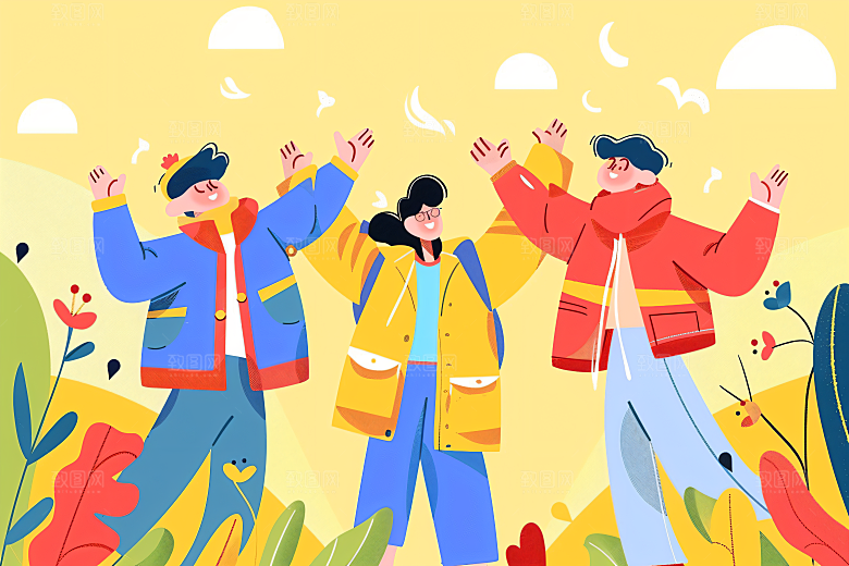 活力青年简约活泼扁平风插画