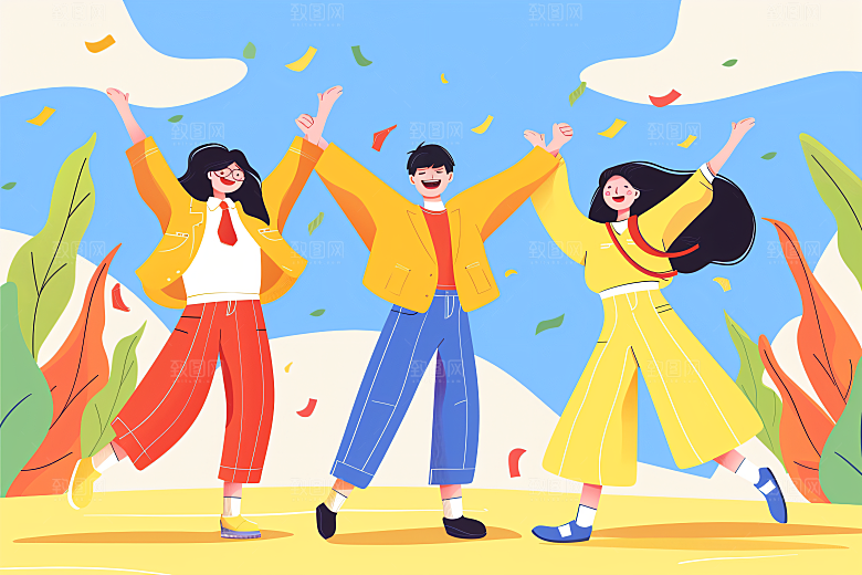 活力青年学生成人礼扁平风插画