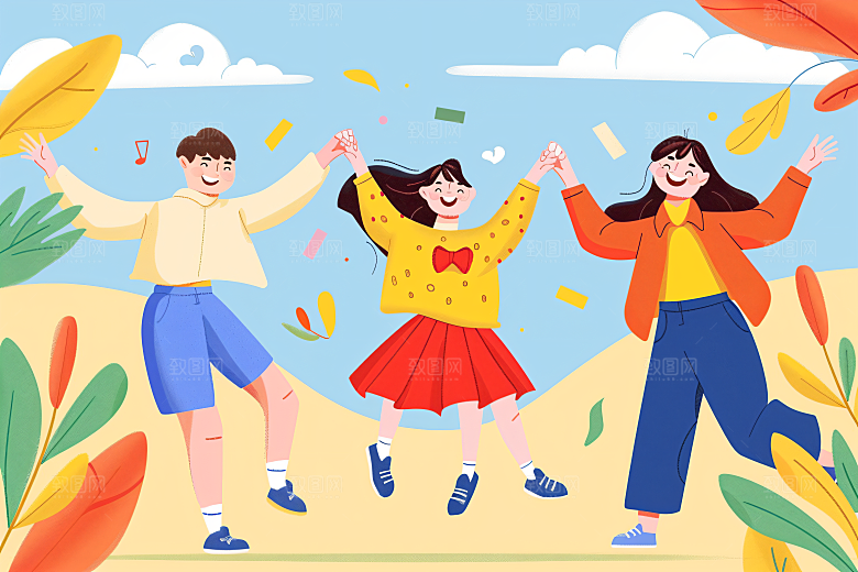 活力青年活泼成人礼扁平风插画