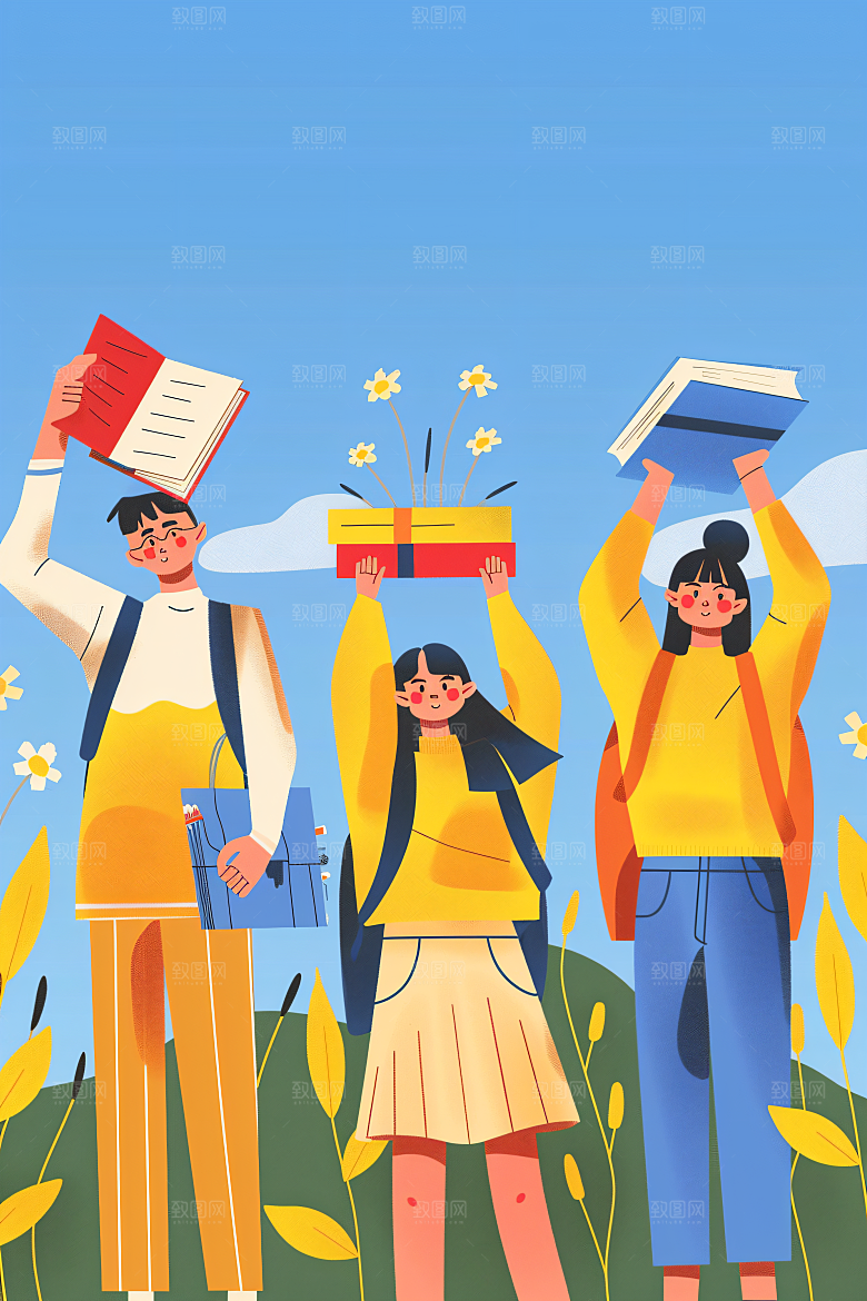 活力青年学生简约扁平风插画