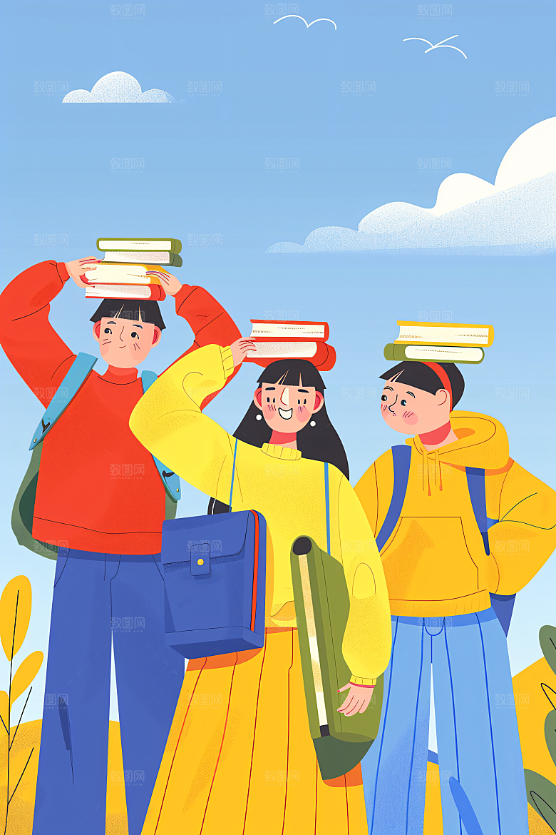 活力青年青春洋溢积极向上扁平风插画
