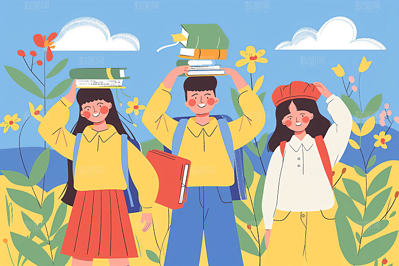 活力青年学生五四青年节扁平风插画
