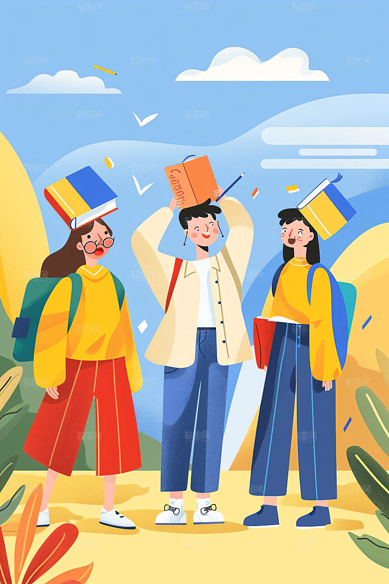 活力青年彩色活泼扁平风插画