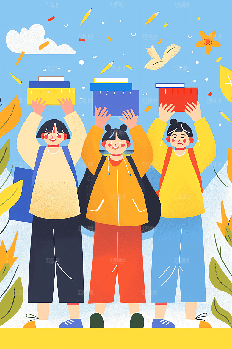 活力青年积极向上学生扁平风插画