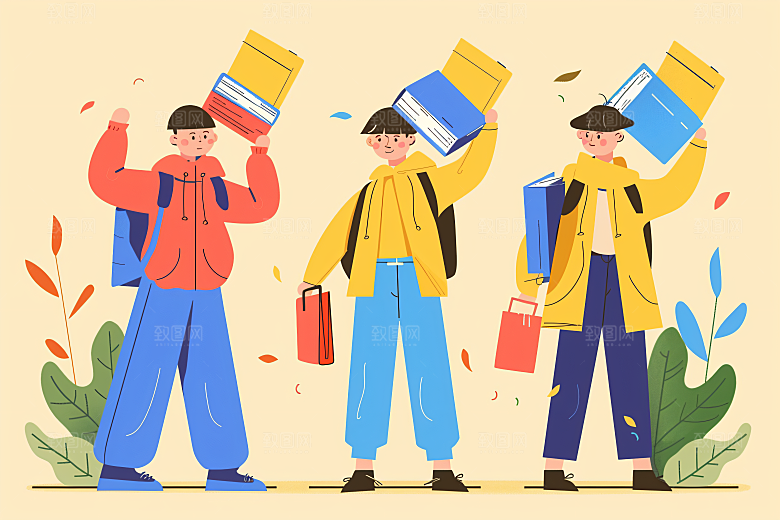 活力青年成人礼彩色扁平风插画