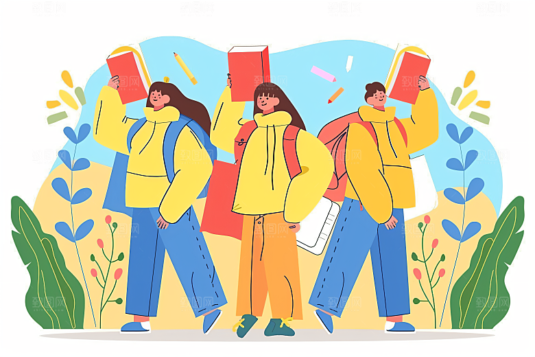 活力青年成人礼活泼扁平风插画