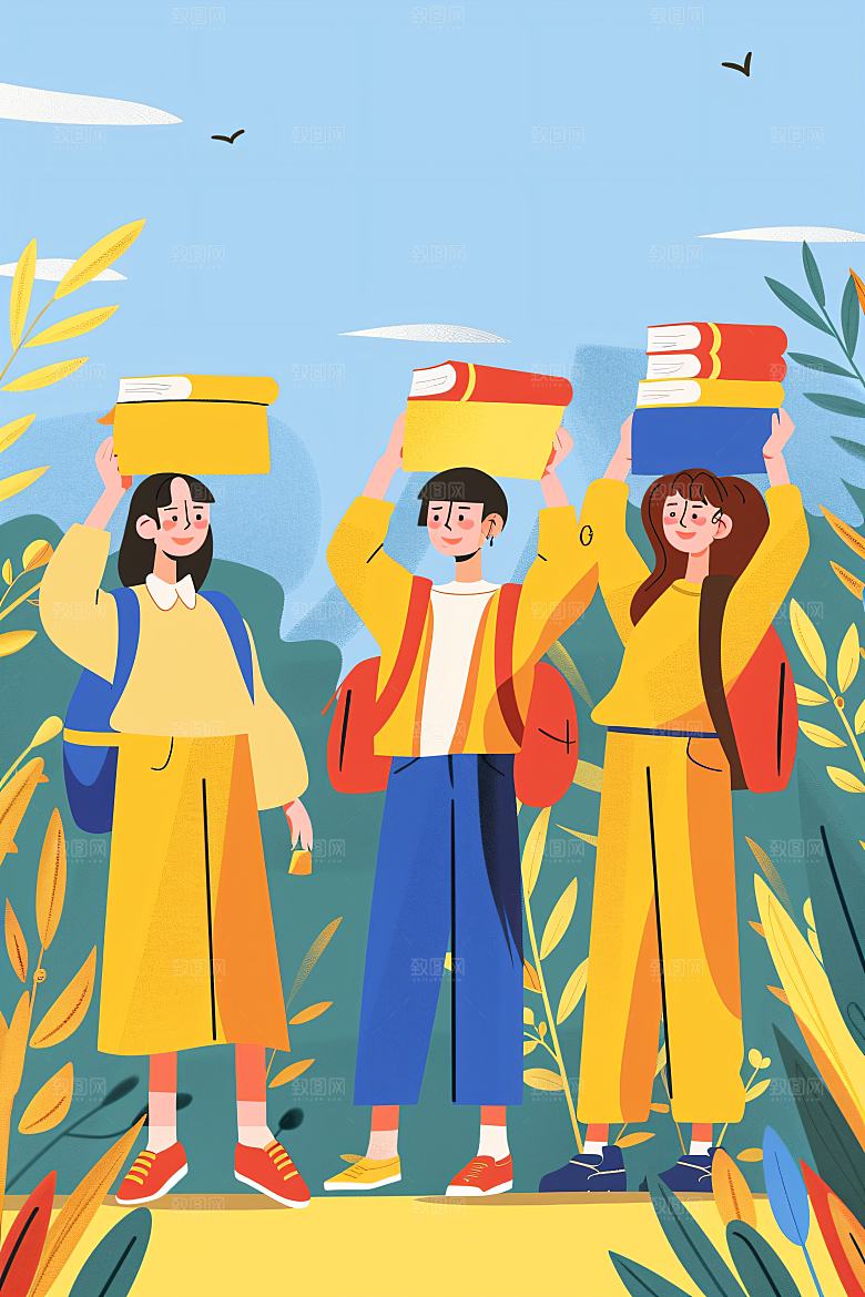 活力青年积极向上活泼扁平风插画