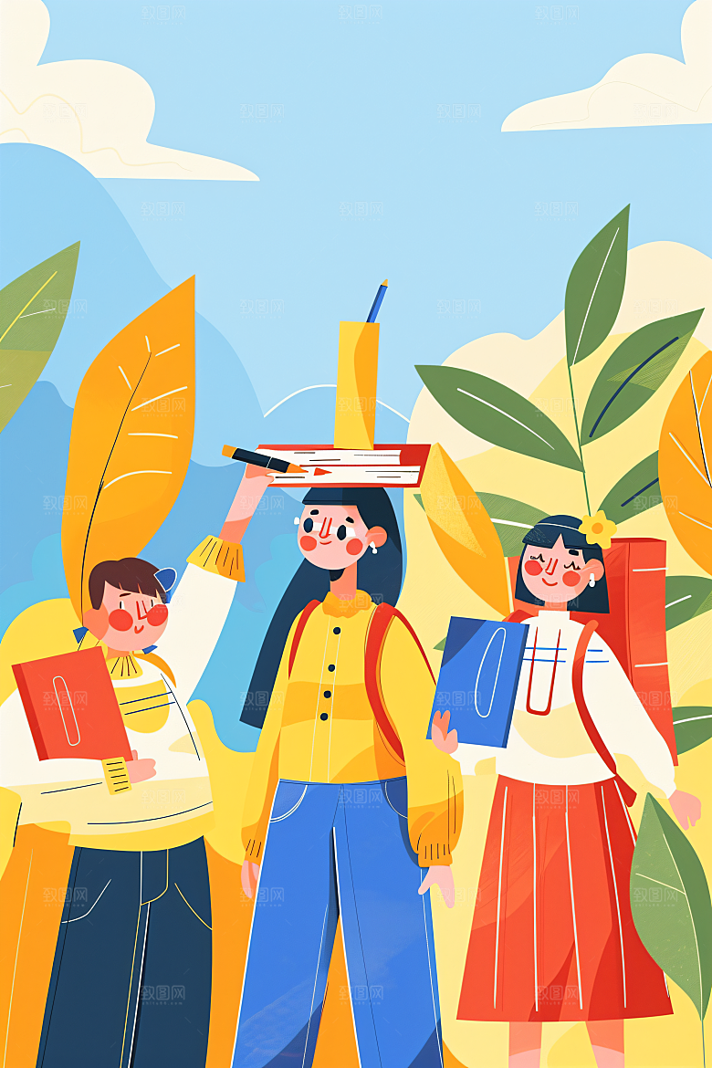 活力青年活泼五四青年节扁平风插画