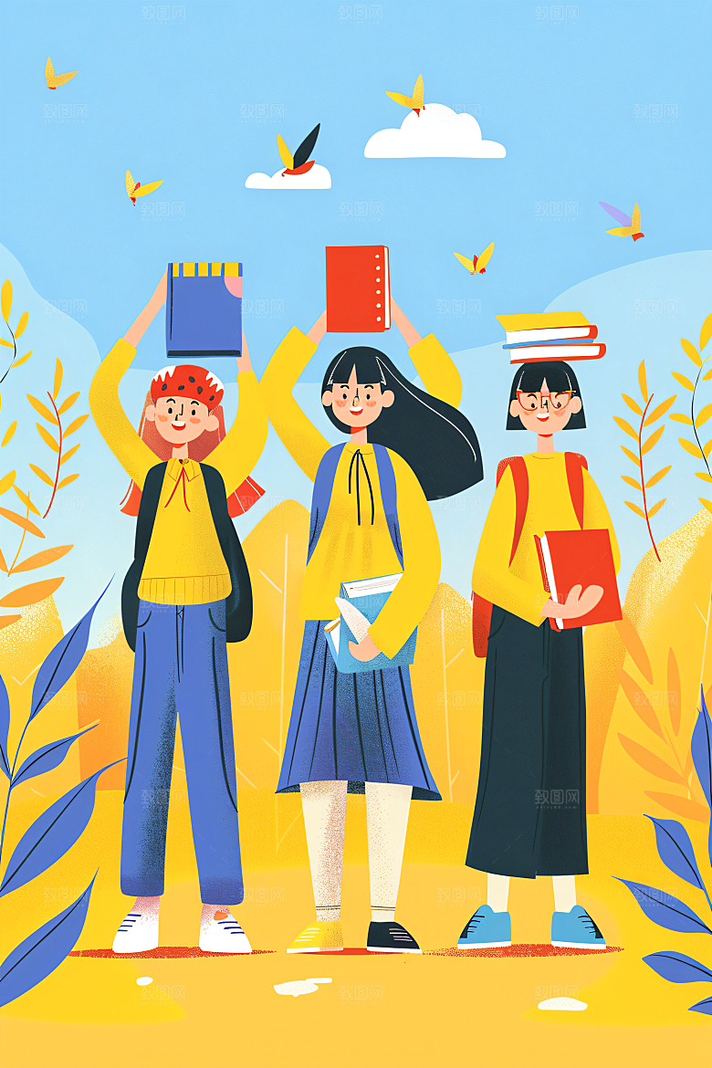 活力青年成人礼学生扁平风插画
