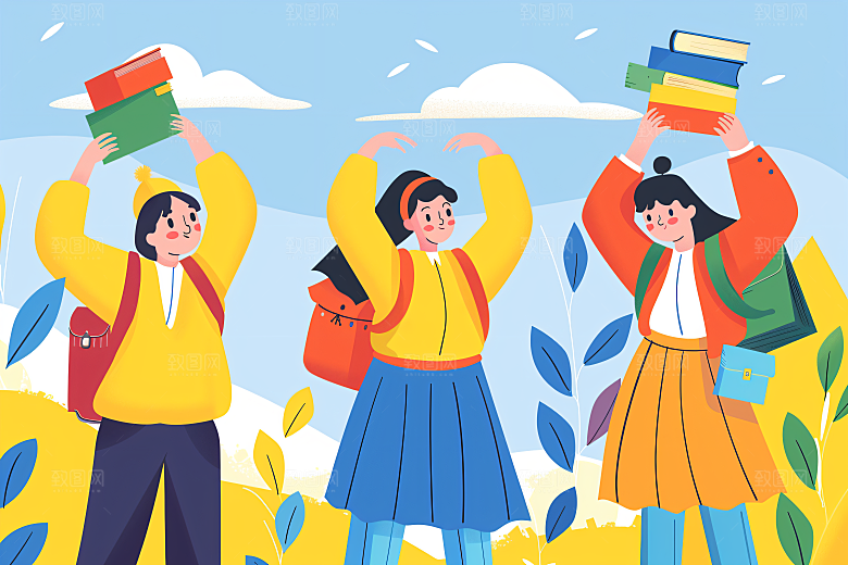 活力青年彩色鲜明扁平风插画