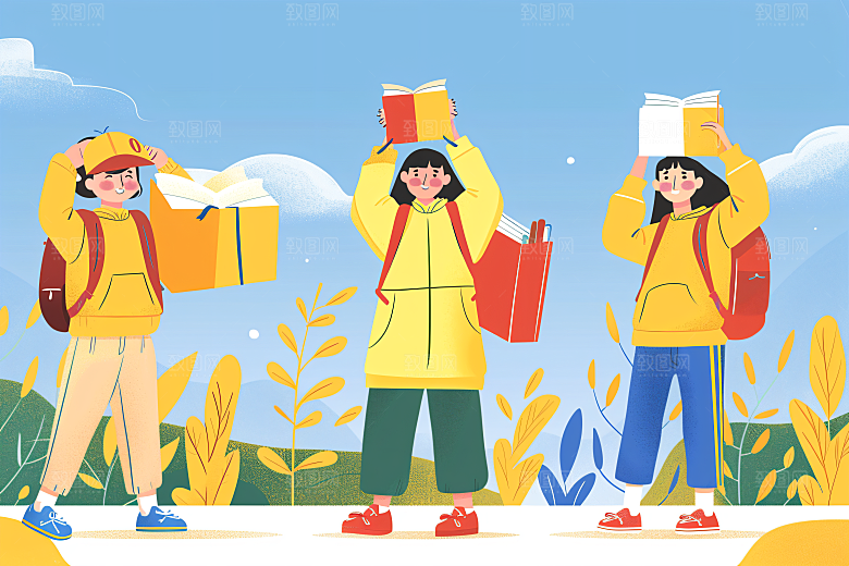 活力青年成人礼鲜明扁平风插画