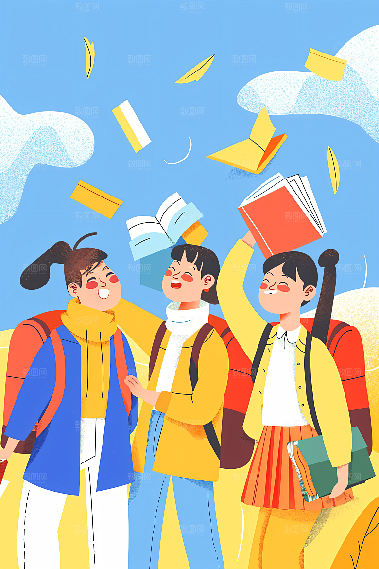 活力青年鲜明简约扁平风插画
