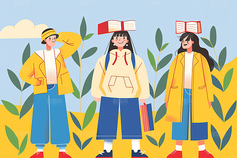 活力青年成人礼活泼扁平风插画