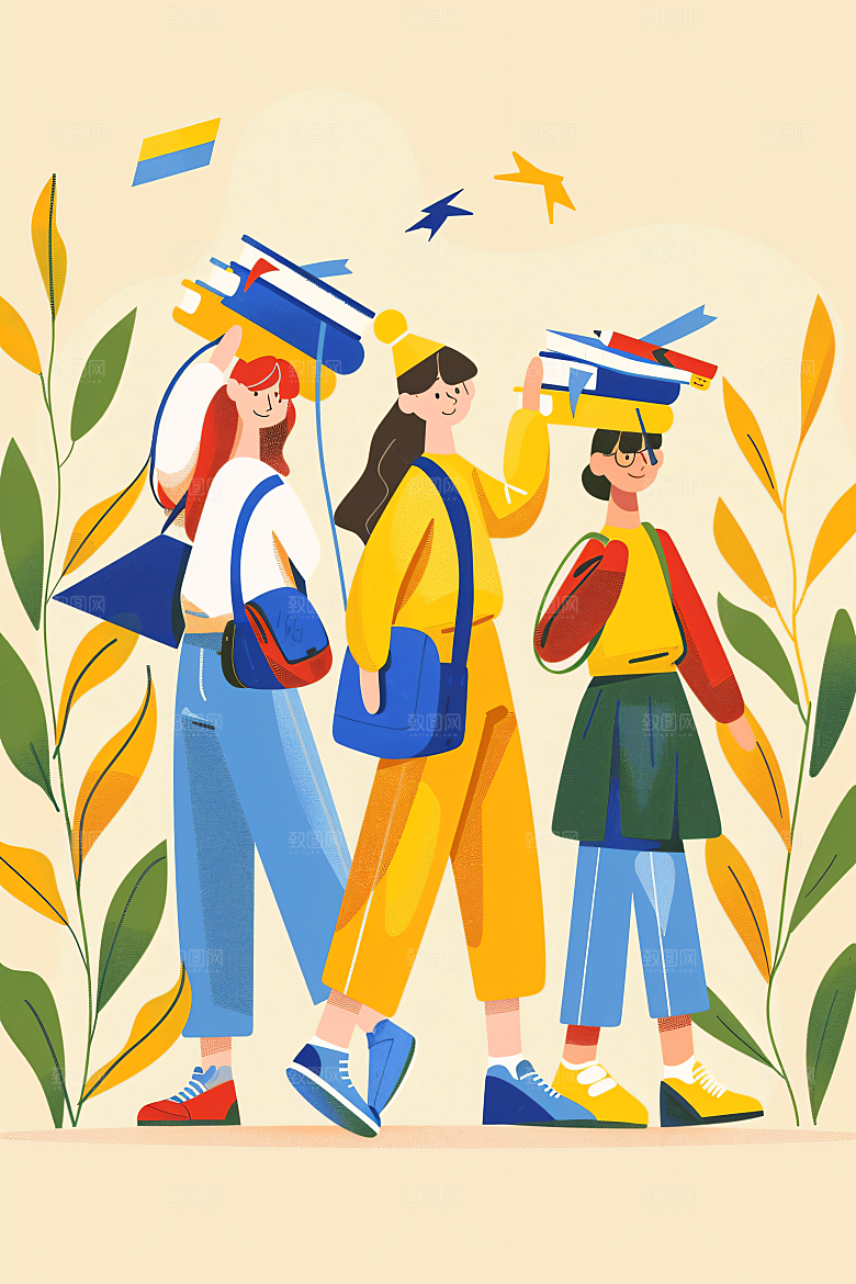 活力青年五四青年节学生扁平风插画
