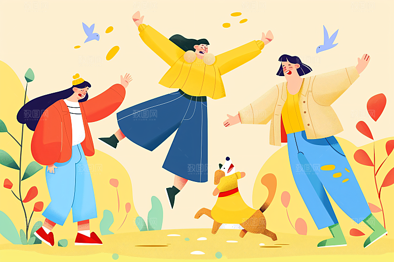 活力青年学生简约扁平风插画