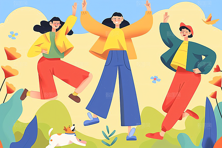 活力青年成人礼彩色扁平风插画